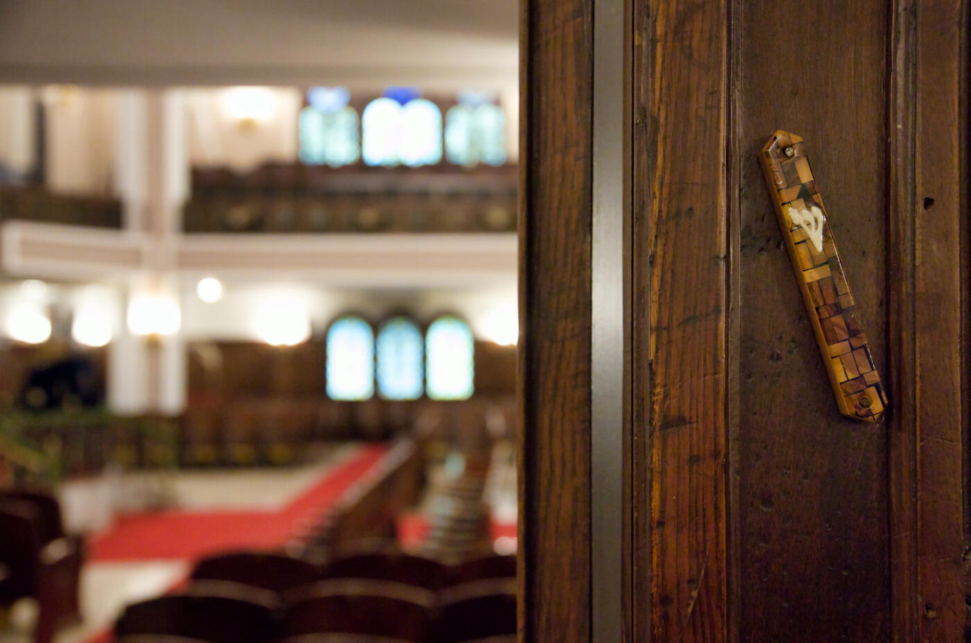A mezuzah on the doorpost of Neve Shalom Synagogue, İstanbul
